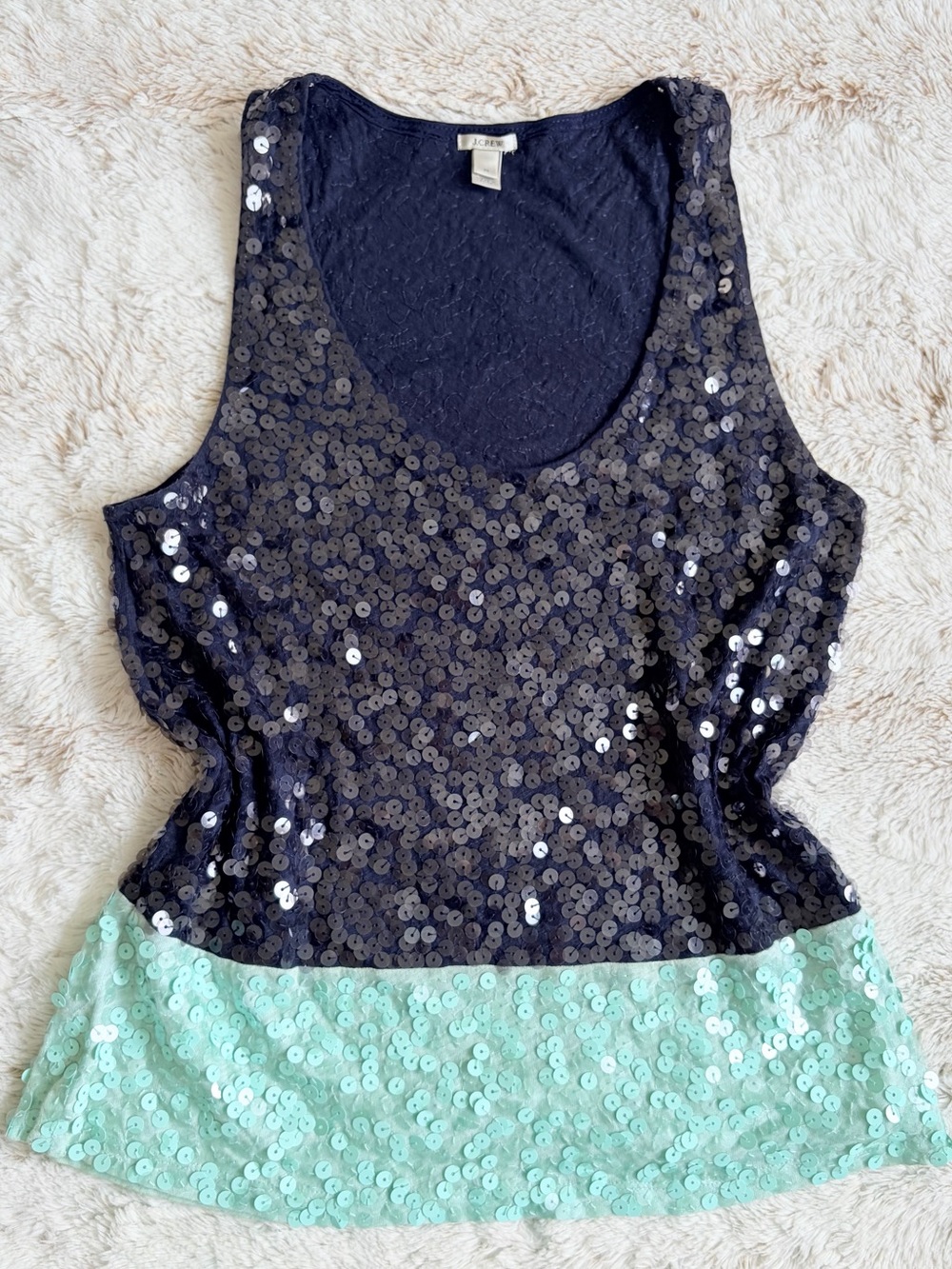 ✨ J.Crew Sequin Silk Trim Tank Top XS Navy Mint Y2K Party Glam Holiday Going Out